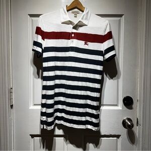 Burberry Striped Polo Shirt - Red, Navy, and White